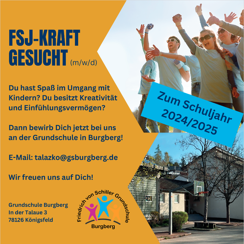 FSJ-Kraft für das Schuljahr 2025/2026 gesucht! Bewerbungen erwünscht!